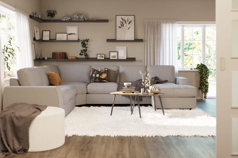 Optus Lyx 5-seters Venstrevendt U-formet Hjørnesofa med Divan i Stoff - Grå - Møbler - Sofaer - Hjørnesofa - Hjørnesofa med divan