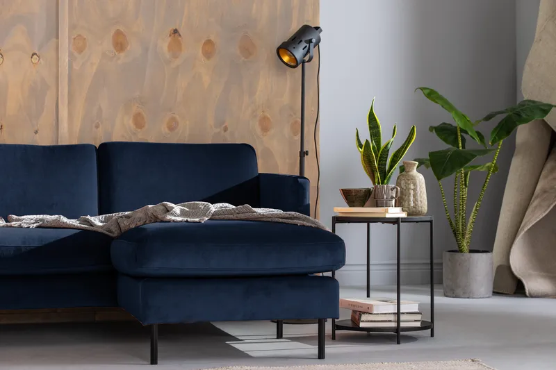 Teodin Hjørnesofa med Divan Høyre Fløyel - Blå - Møbler - Sofaer - Hjørnesofa - Hjørnesofa med divan