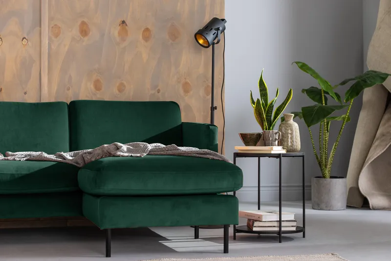 Teodin Hjørnesofa med Divan Høyre Fløyel - Grønn - Møbler - Sofaer - Hjørnesofa - Hjørnesofa med divan