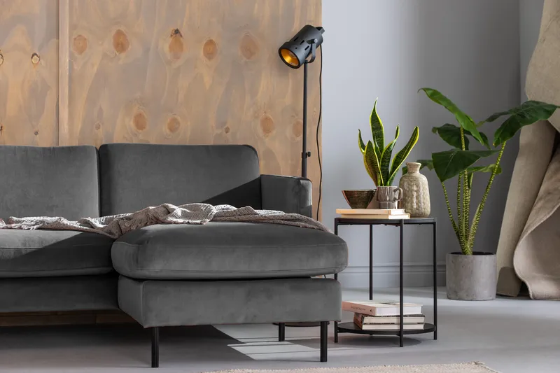 Teodin Hjørnesofa med Divan Høyre Fløyel - Lysegrå - Møbler - Sofaer - Hjørnesofa - Hjørnesofa med divan