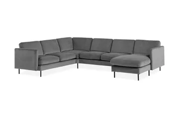 Teodin Hjørnesofa med Divan Høyre Fløyel - Lysegrå - Møbler - Sofaer - Hjørnesofa - Hjørnesofa med divan