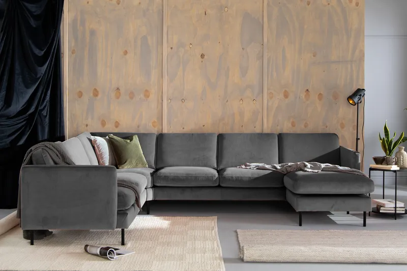 Teodin Hjørnesofa med Divan Høyre Fløyel - Lysegrå - Møbler - Sofaer - Hjørnesofa - Hjørnesofa med divan