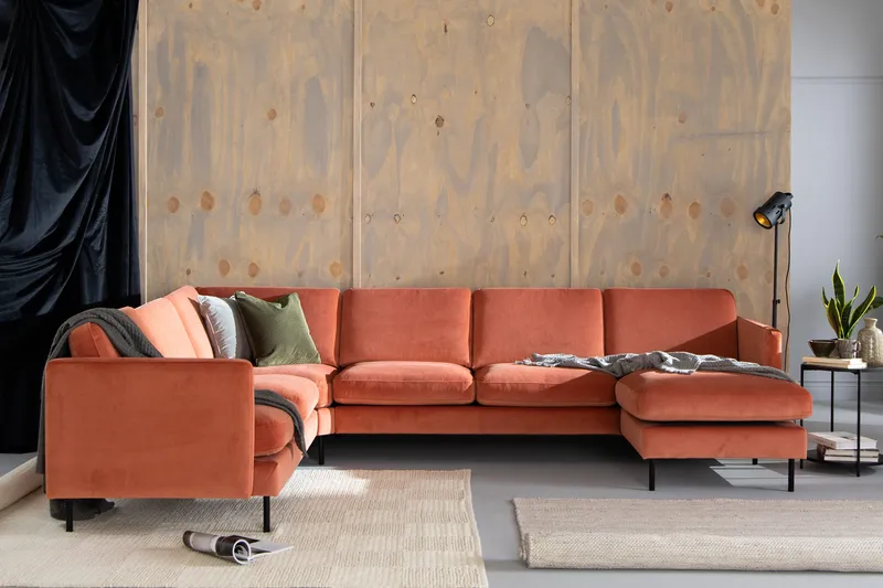 Teodin Hjørnesofa med Divan Høyre Fløyel - Rosa - Møbler - Sofaer - Hjørnesofa - Hjørnesofa med divan