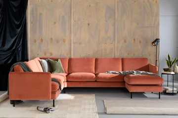 Teodin Hjørnesofa med Divan Høyre Fløyel - Rosa - Møbler - Sofaer - Hjørnesofa - Hjørnesofa med divan