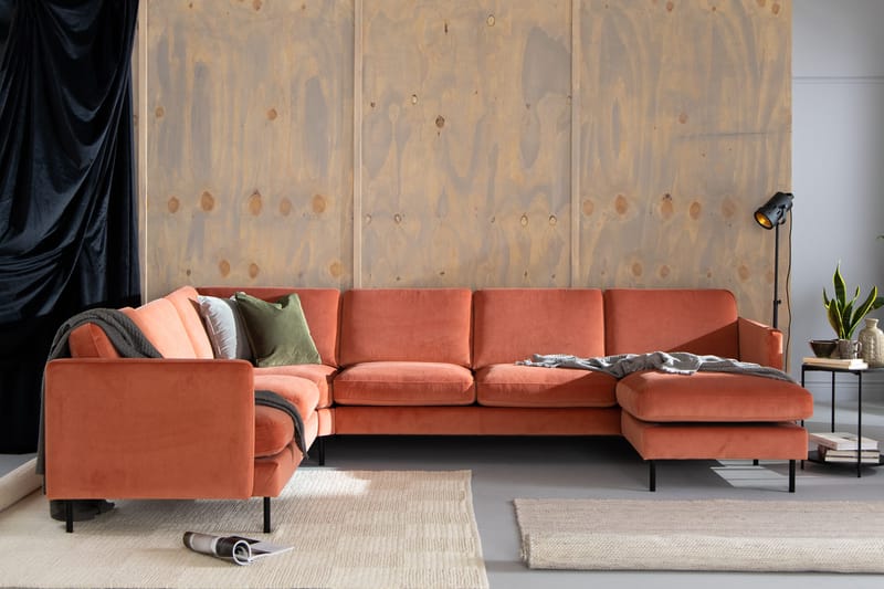 Teodin Hjørnesofa med Divan Høyre Fløyel - Rosa - Møbler - Sofaer - Hjørnesofa - Hjørnesofa med divan