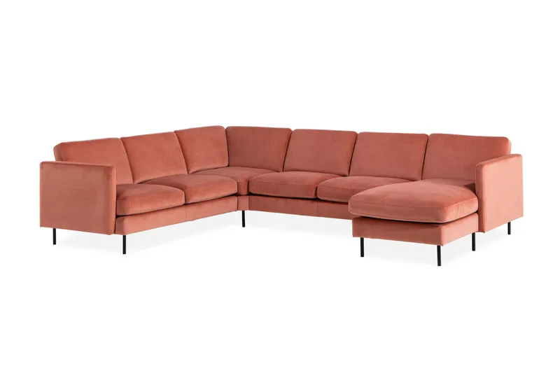 Teodin Hjørnesofa med Divan Høyre Fløyel - Rosa - Møbler - Sofaer - Hjørnesofa - Hjørnesofa med divan