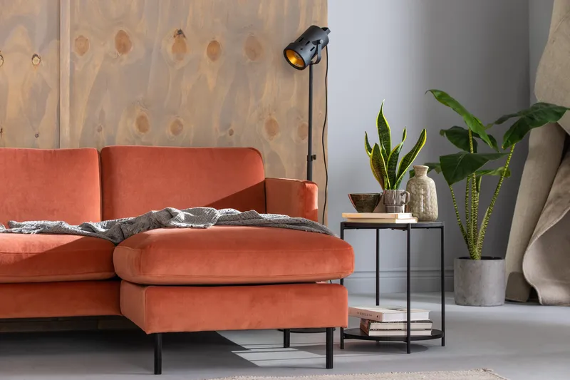 Teodin Hjørnesofa med Divan Høyre Fløyel - Rosa - Møbler - Sofaer - Hjørnesofa - Hjørnesofa med divan