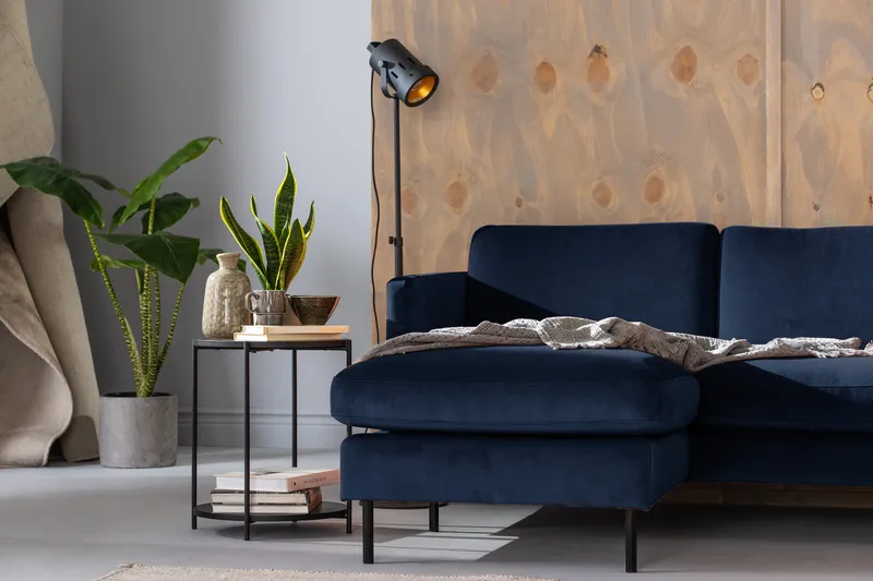 Teodin Hjørnesofa med Divan Venstre Fløyel - Blå - Møbler - Sofaer - Hjørnesofa - Hjørnesofa med divan