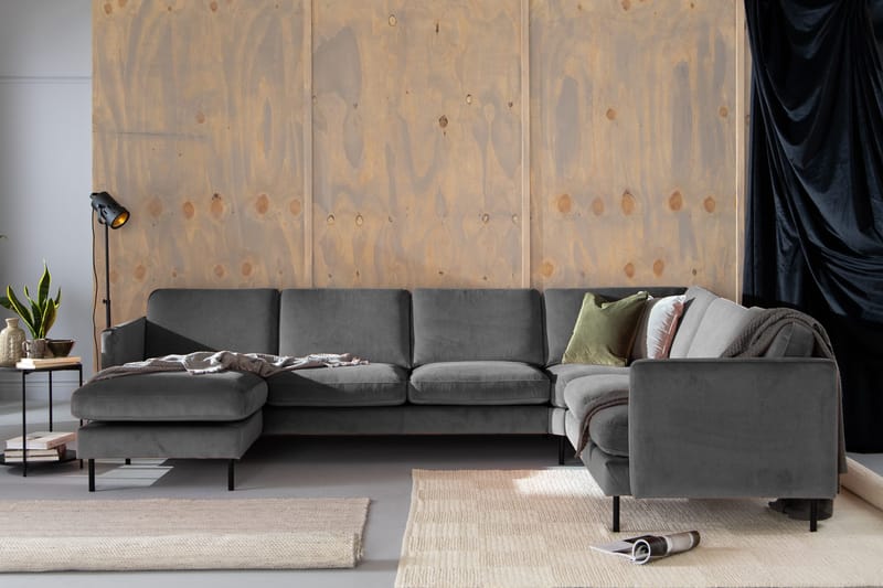 Teodin Hjørnesofa med Divan Venstre Fløyel - Lysegrå - Møbler - Sofaer - Hjørnesofa - Hjørnesofa med divan