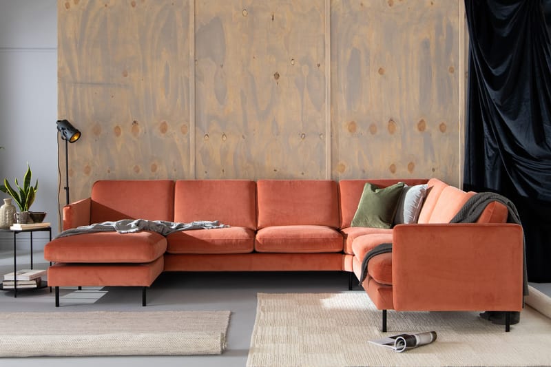 Teodin Hjørnesofa med Divan Venstre Fløyel - Rosa - Møbler - Sofaer - Hjørnesofa - Hjørnesofa med divan