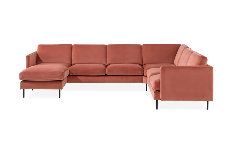 Teodin Hjørnesofa med Divan Venstre Fløyel - Rosa - Møbler - Sofaer - Hjørnesofa - Hjørnesofa med divan