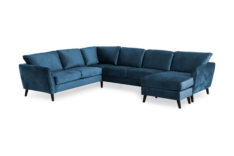 Trend 5-seters Høyrevendt L-formet Hjørnesofa i Fløyel - Blå - Møbler - Sofaer - Hjørnesofa