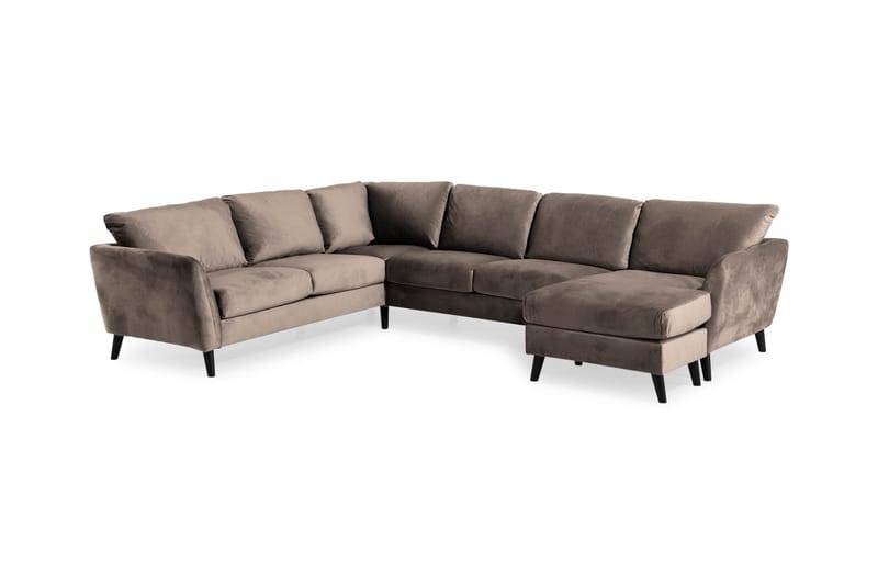 Trend 5-seters Høyrevendt L-formet Hjørnesofa med Divan i Fløyel - Brun - Møbler - Sofaer - Hjørnesofa - Hjørnesofa med divan