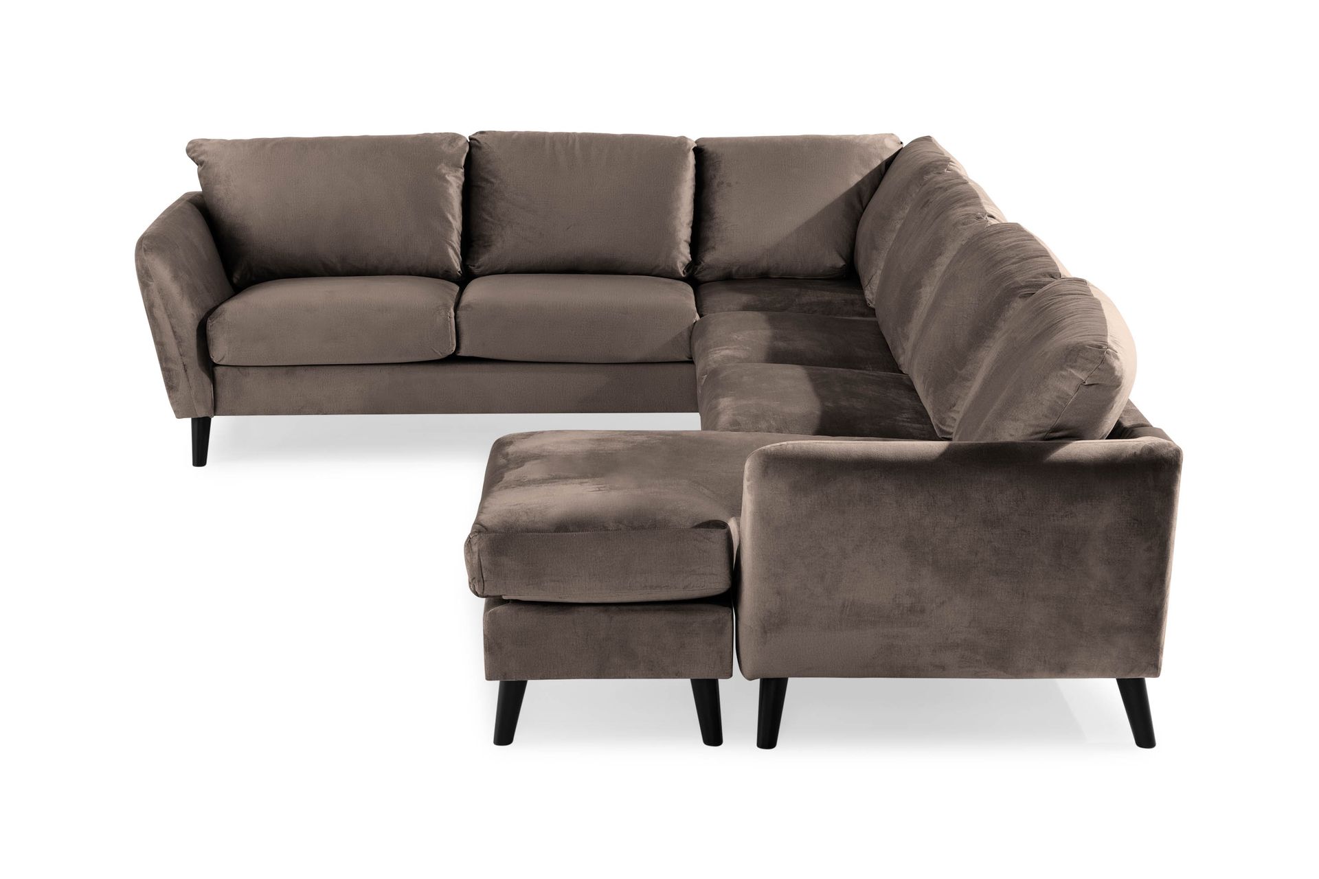 Trend 5-seters Høyrevendt L-formet Hjørnesofa med Divan i Fløyel - Brun - Møbler - Sofaer - Hjørnesofa - Hjørnesofa med divan