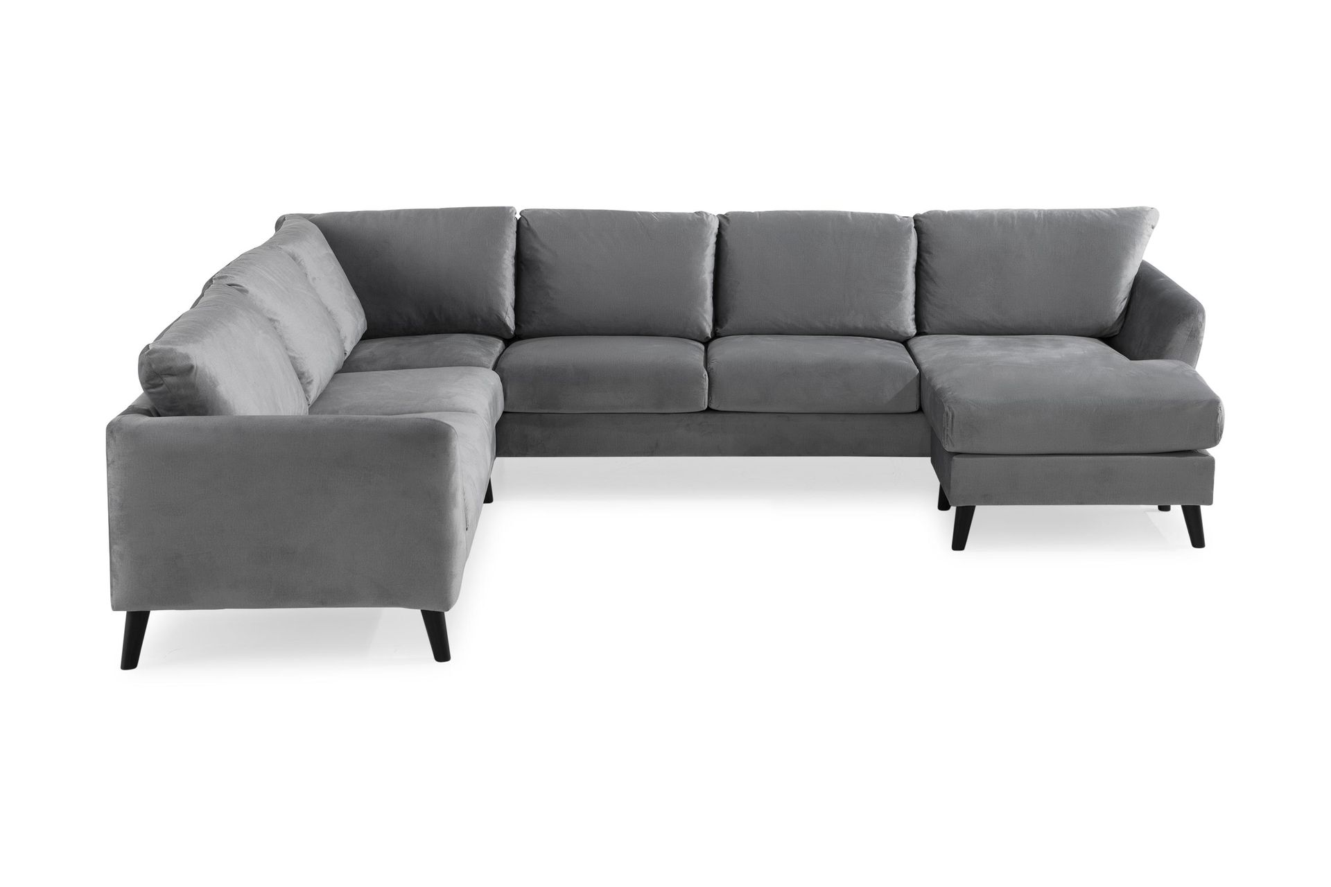 Trend 5-seters Høyrevendt L-formet Hjørnesofa med Divan i Fløyel - Lys grå - Møbler - Sofaer - Hjørnesofa - Hjørnesofa med divan