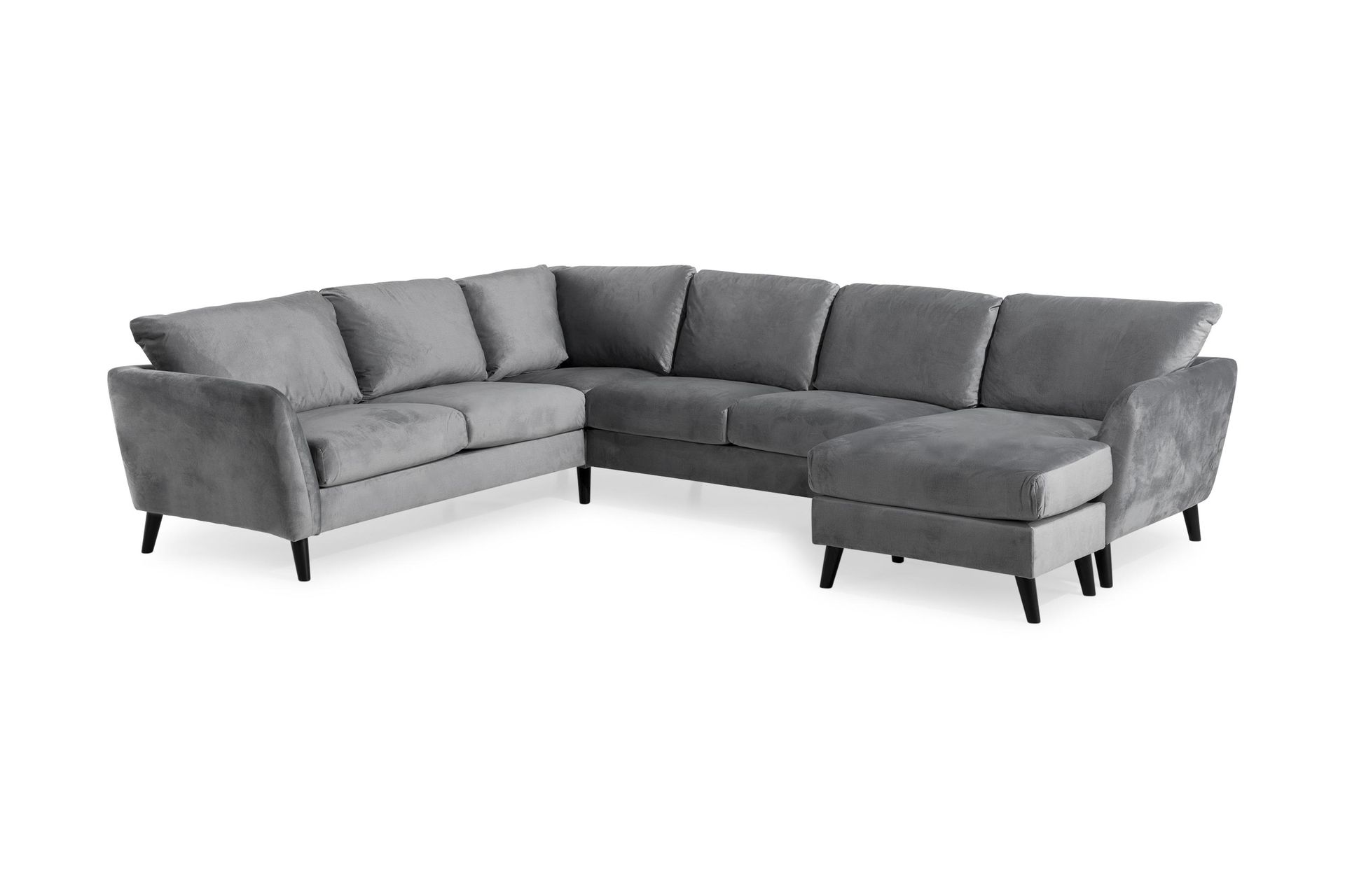 Trend 5-seters Høyrevendt L-formet Hjørnesofa med Divan i Fløyel - Lys grå - Møbler - Sofaer - Hjørnesofa - Hjørnesofa med divan