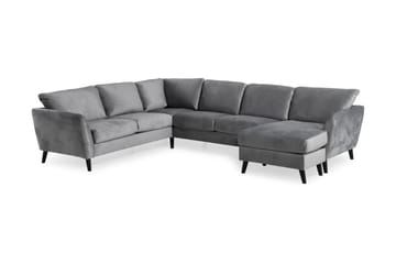 Trend 5-seters Høyrevendt L-formet Hjørnesofa med Divan i Fløyel - Lys grå - Møbler - Sofaer - Hjørnesofa - Hjørnesofa med divan