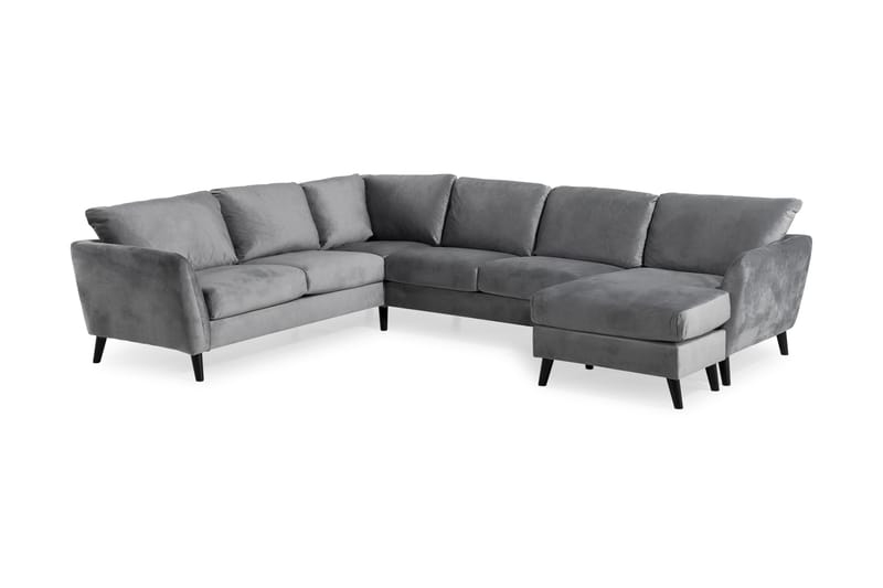 Trend 5-seters Høyrevendt L-formet Hjørnesofa med Divan i Fløyel - Lys grå - Møbler - Sofaer - Hjørnesofa - Hjørnesofa med divan
