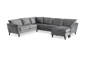 Trend 5-seters Høyrevendt L-formet Hjørnesofa med Divan i Fløyel - Lysegrå - Møbler - Sofaer - Hjørnesofa - Hjørnesofa med divan