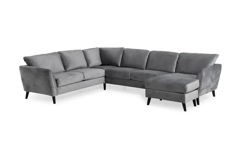 Trend 5-seters Høyrevendt L-formet Hjørnesofa med Divan i Fløyel - Lysegrå - Møbler - Sofaer - Hjørnesofa - Hjørnesofa med divan