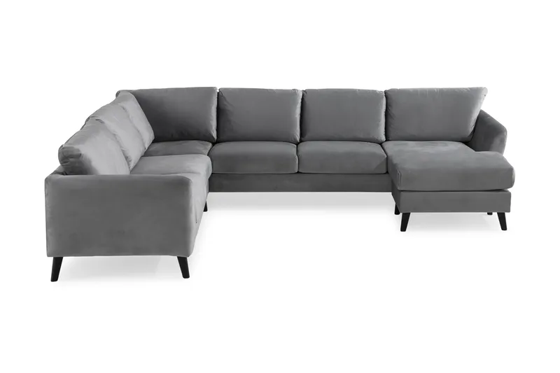 Trend 5-seters Høyrevendt L-formet Hjørnesofa med Divan i Fløyel, Lysegrå