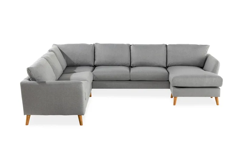 Trend 5-seters Høyrevendt U-formet Hjørnesofa med Divan i Stoff, Lysegrå