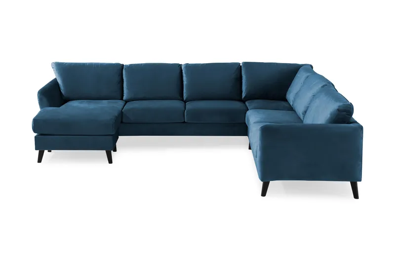 Trend 5-seters Venstrevendt U-formet Hjørnesofa med Divan i Fløyel - Blå - Møbler - Sofaer - Hjørnesofa - Hjørnesofa med divan