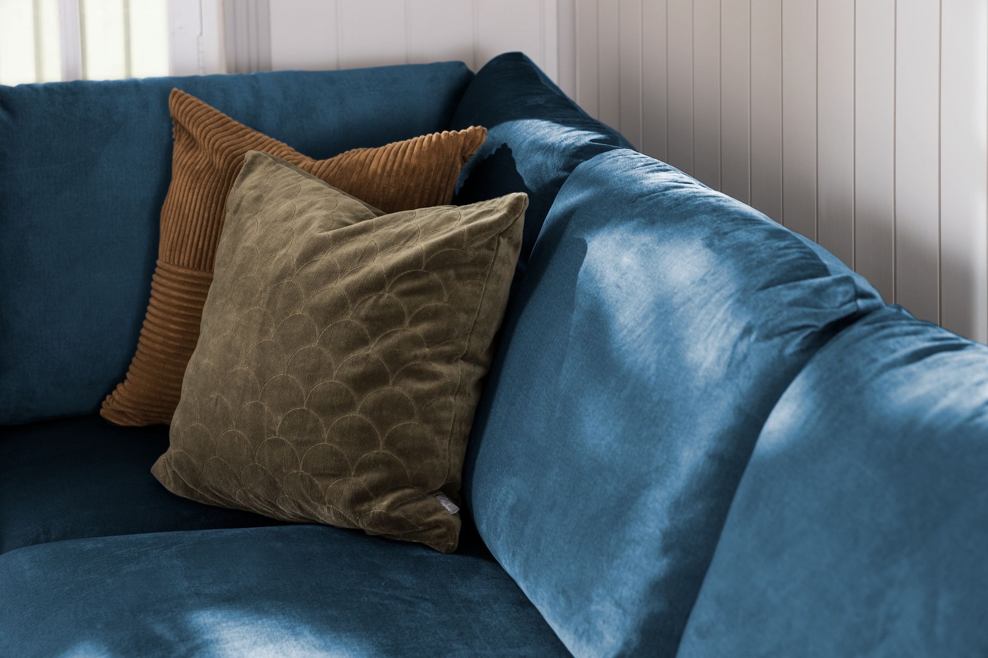Trend 5-seters Venstrevendt U-formet Hjørnesofa med Divan i Fløyel - Blå - Møbler - Sofaer - Hjørnesofa - Hjørnesofa med divan