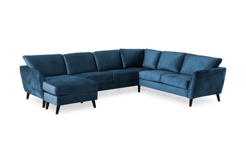 Trend 5-seters Venstrevendt U-formet Hjørnesofa med Divan i Fløyel - Blå - Møbler - Sofaer - Hjørnesofa