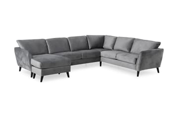 Trend 5-seters Venstrevendt U-formet Hjørnesofa med Divan i Fløyel - Lysegrå - Møbler - Sofaer - Hjørnesofa - Hjørnesofa med divan