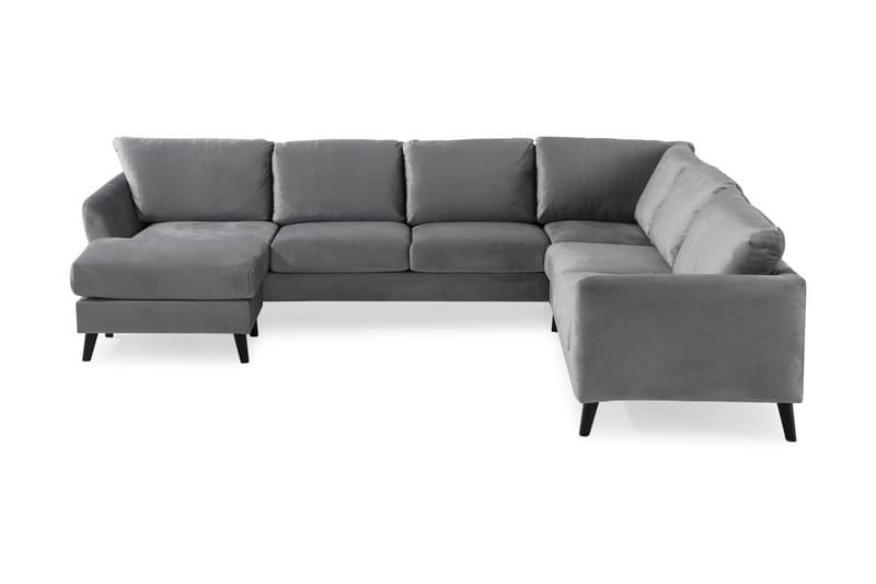 Trend 5-seters Venstrevendt U-formet Hjørnesofa med Divan i Fløyel, Lysegrå