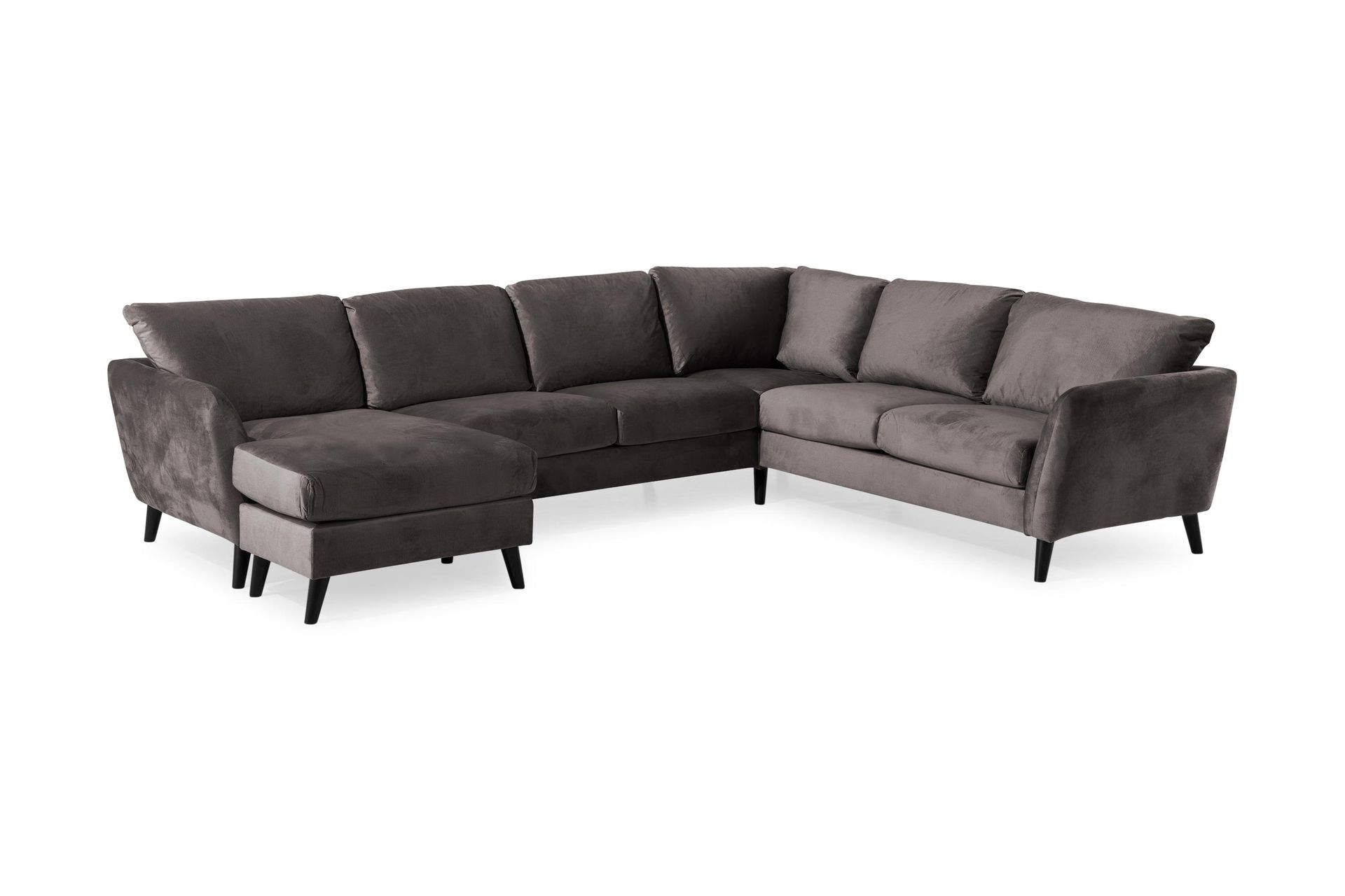 Trend 5-seters Venstrevendt U-formet Hjørnesofa med Divan i Fløyel - Mørk grå - Møbler - Sofaer - Hjørnesofa - Hjørnesofa med divan