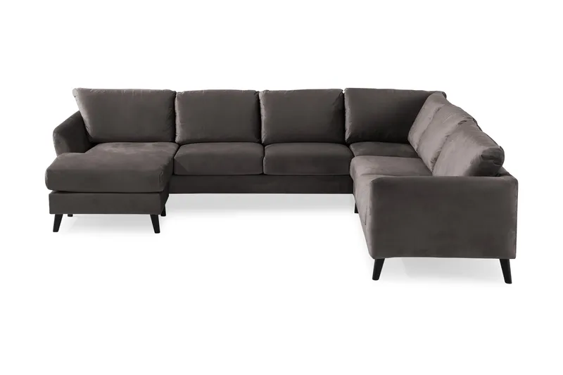 Trend 5-seters Venstrevendt U-formet Hjørnesofa med Divan i Fløyel, Mørkegrå