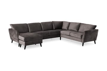 Trend 5-seters Venstrevendt U-formet Hjørnesofa med Divan i Fløyel - Mørkegrå - Møbler - Sofaer - Hjørnesofa - Hjørnesofa med divan