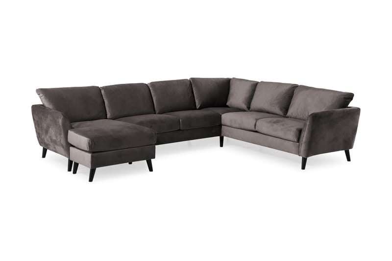 Trend 5-seters Venstrevendt U-formet Hjørnesofa med Divan i Fløyel - Mørkegrå - Møbler - Sofaer - Hjørnesofa - Hjørnesofa med divan