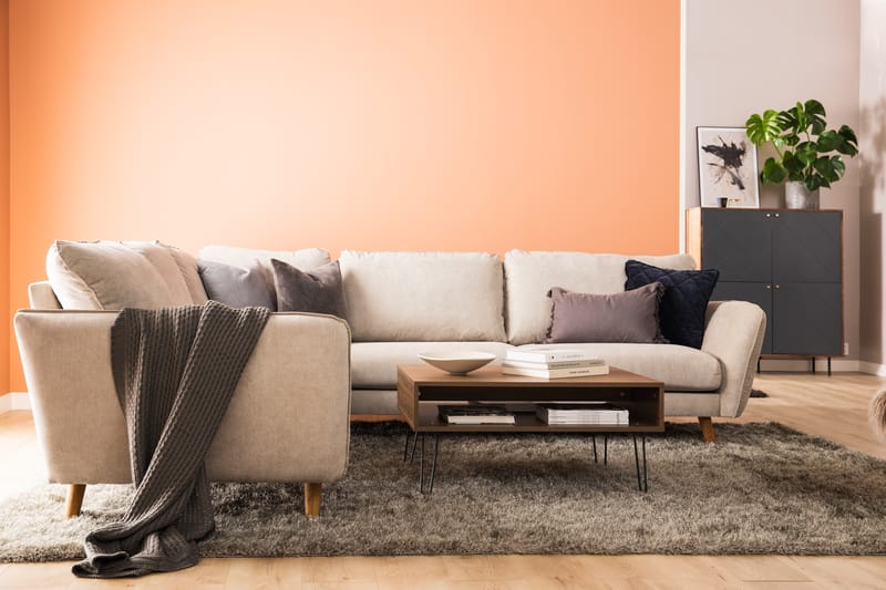 Trend Lyx 6-seters Vendbar L-formet Hjørnesofa i Stoff - Beige - Møbler - Sofaer - Hjørnesofa