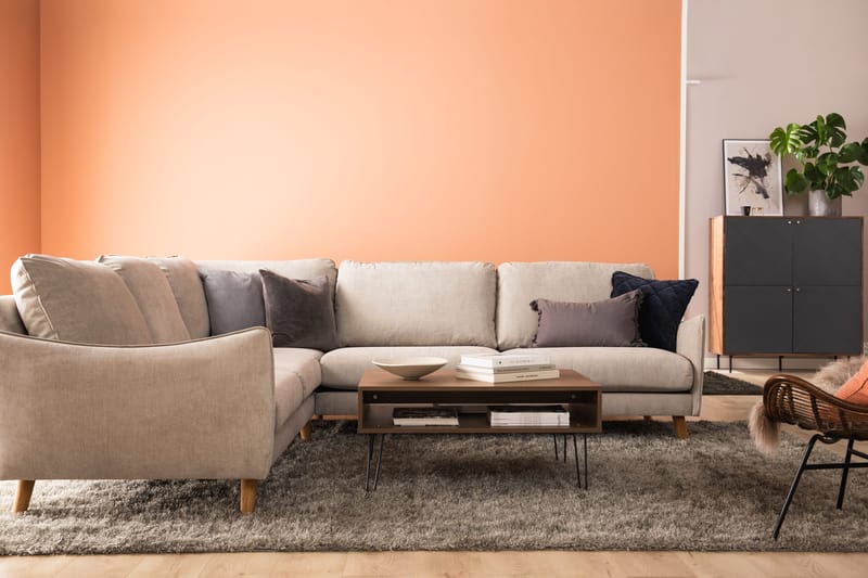 Trend Lyx 6-seters Vendbar L-formet Hjørnesofa i Stoff - Beige - Møbler - Sofaer - Hjørnesofa