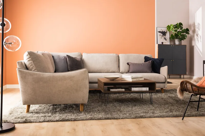 Trend Lyx 6-seters Vendbar L-formet Hjørnesofa i Stoff - Beige - Møbler - Sofaer - Hjørnesofa