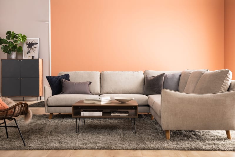 Trend Lyx 6-seters Vendbar L-formet Hjørnesofa i Stoff - Beige - Møbler - Sofaer - Hjørnesofa
