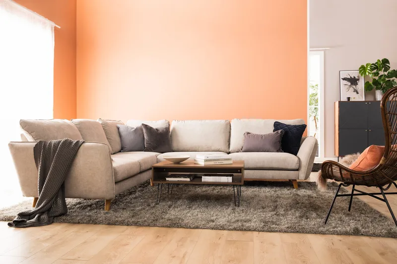 Trend Lyx 6-seters Vendbar L-formet Hjørnesofa i Stoff - Beige - Møbler - Sofaer - Hjørnesofa