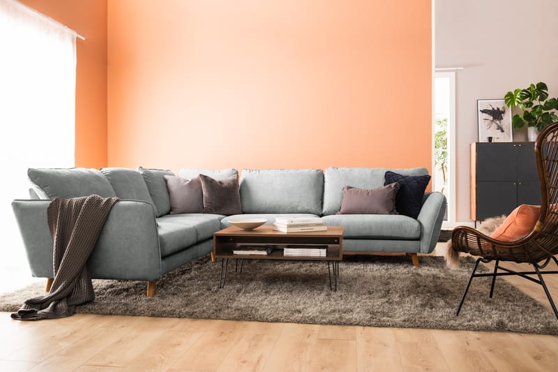 Trend Lyx 6-seters Vendbar L-formet Hjørnesofa i Stoff - Grå - Møbler - Sofaer - Hjørnesofa
