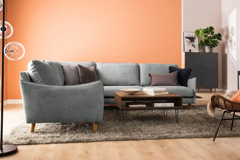 Trend Lyx 6-seters Vendbar L-formet Hjørnesofa i Stoff - Grå - Møbler - Sofaer - Hjørnesofa