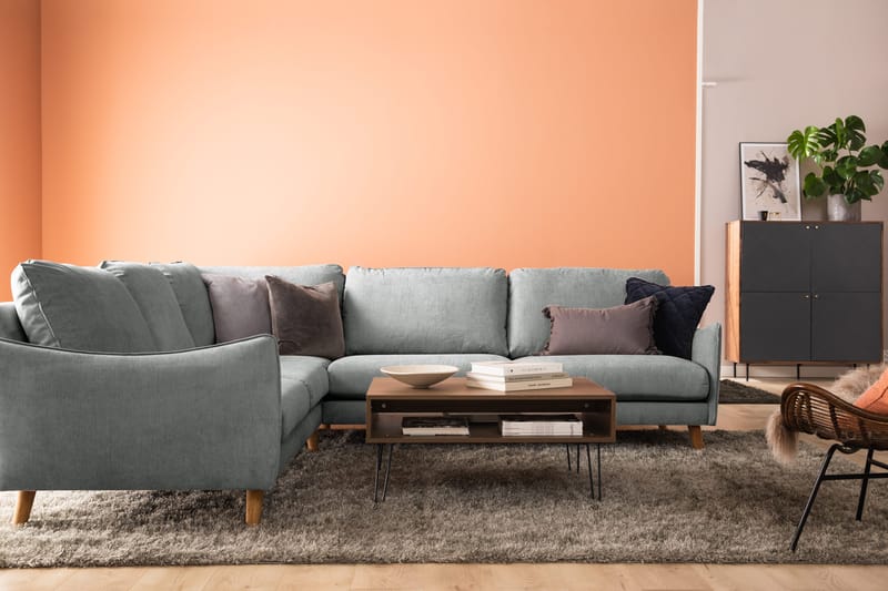 Trend Lyx 6-seters Vendbar L-formet Hjørnesofa i Stoff - Grå - Møbler - Sofaer - Hjørnesofa