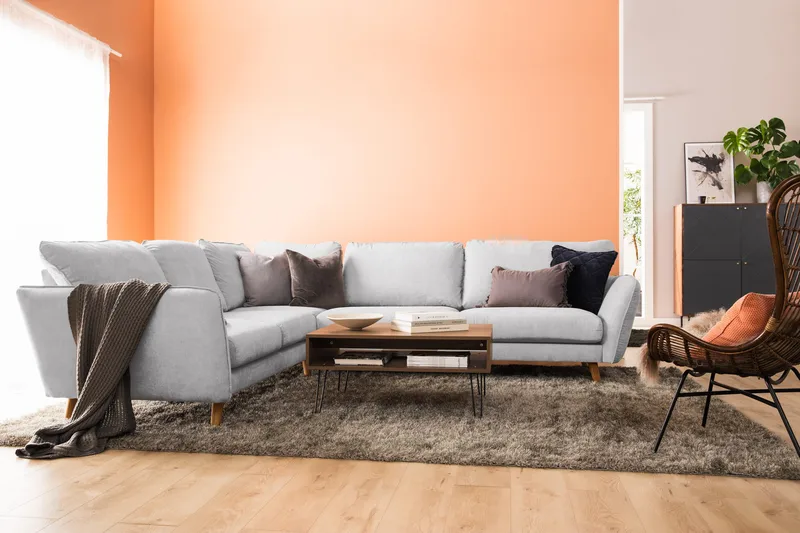 Trend Lyx 6-seters Vendbar L-formet Hjørnesofa i Stoff - Lys grå - Møbler - Sofaer - Hjørnesofa