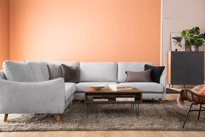 Trend Lyx 6-seters Vendbar L-formet Hjørnesofa i Stoff - Lys grå - Møbler - Sofaer - Hjørnesofa