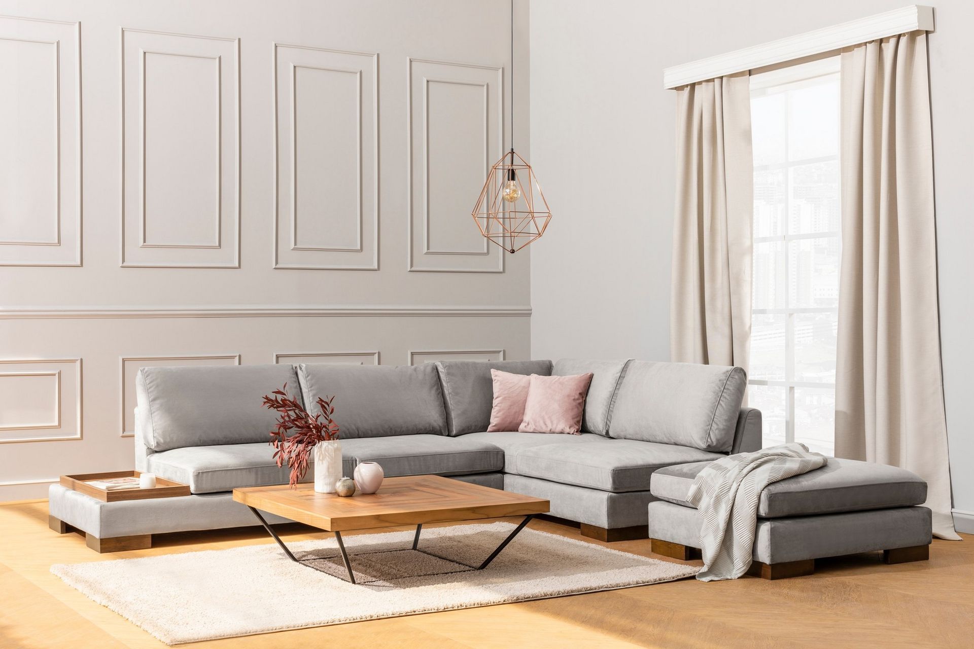 Tulima Sofa med Sjeselong Høyre - Lysegrå/Natur - Møbler - Sofaer - Hjørnesofa