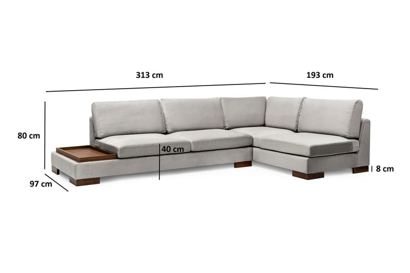Tulima Sofa med Sjeselong m Krakk Høyre - Lysegrå/Natur - Møbler - Sofaer - Hjørnesofa