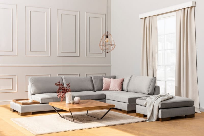 Tulima Sofa med Sjeselong m Krakk Høyre - Lysegrå/Natur - Møbler - Sofaer - Hjørnesofa