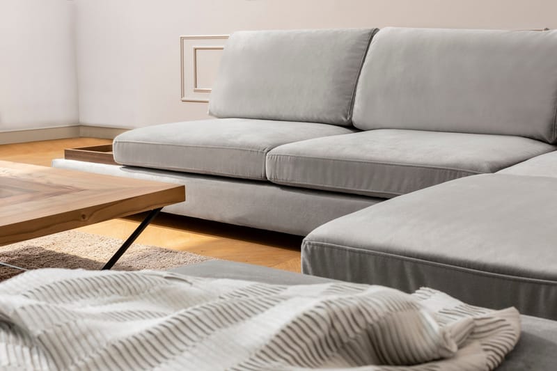 Tulima Sofa med Sjeselong m Krakk Høyre - Lysegrå/Natur - Møbler - Sofaer - Hjørnesofa