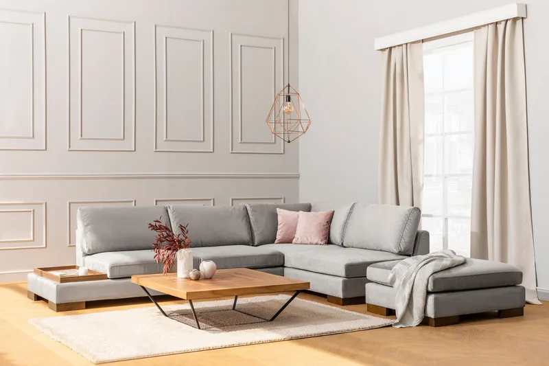 Tulima Sofa med Sjeselong m Krakk Høyre - Lysegrå/Natur - Møbler - Sofaer - Hjørnesofa